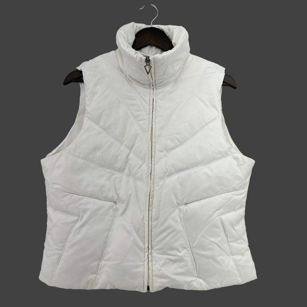 a.n.a Chevron Quilted Down Puffer Vest Mock Neck Layer Cozy Y2K White Womens L